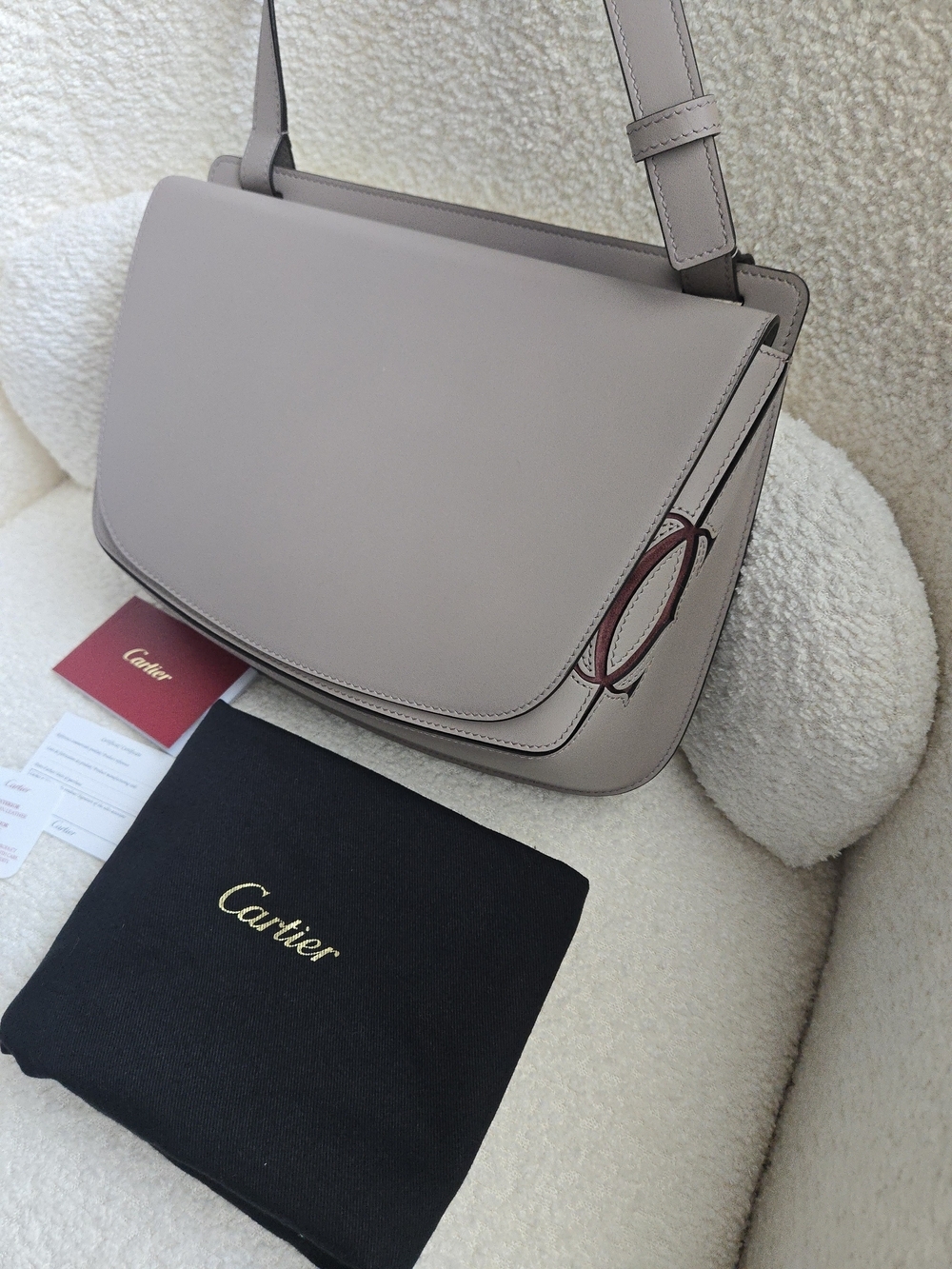 Cartier Must de Cartier C Crossbody Bag Beige Gray w/ Dust Bag & Card EUC
